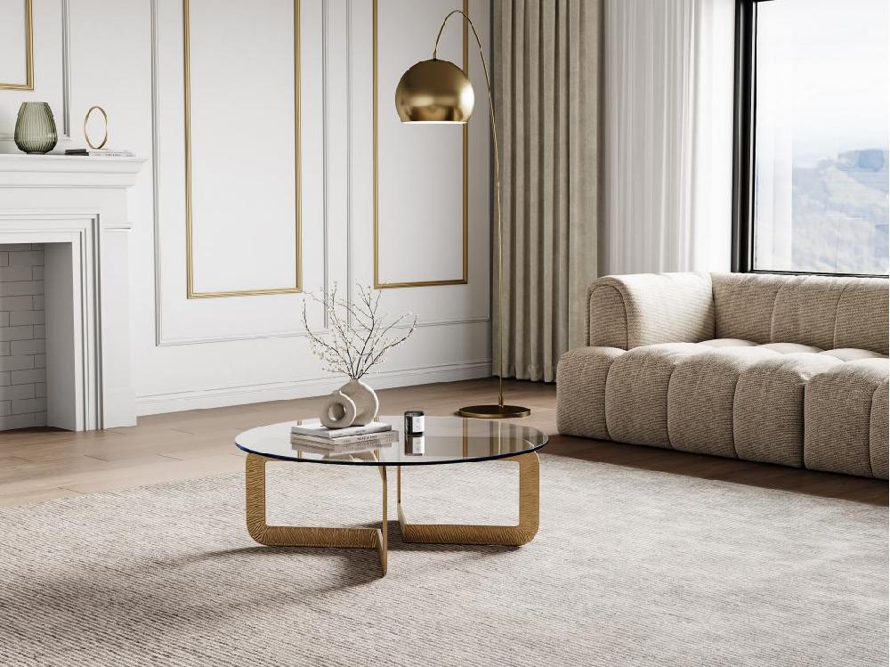 vente unique Table basse en verre trempé et métal - Transparent et Doré - CELENA