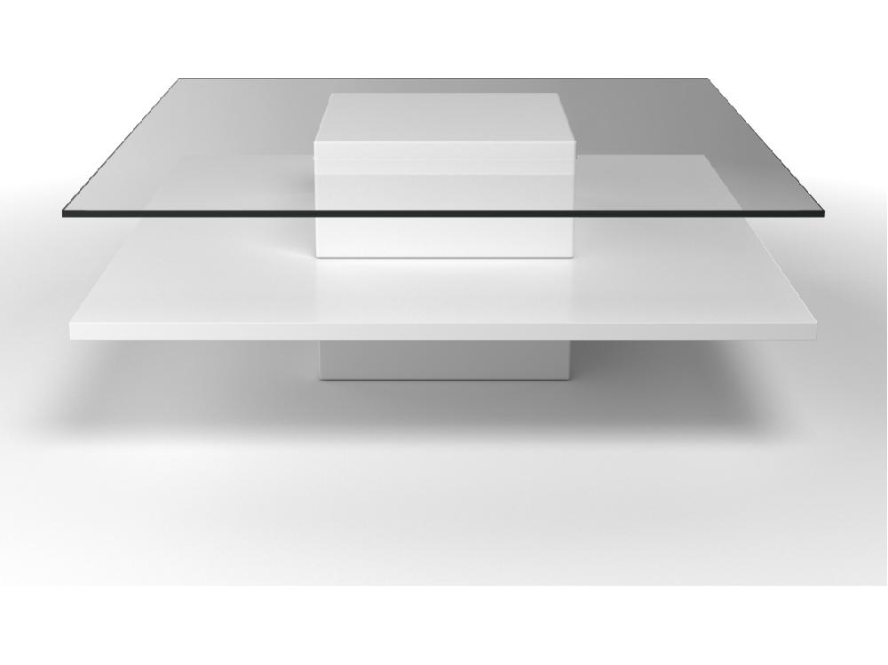 Vente Unique Table Basse ISANIA - Verre Trempé & MDF Blanc
