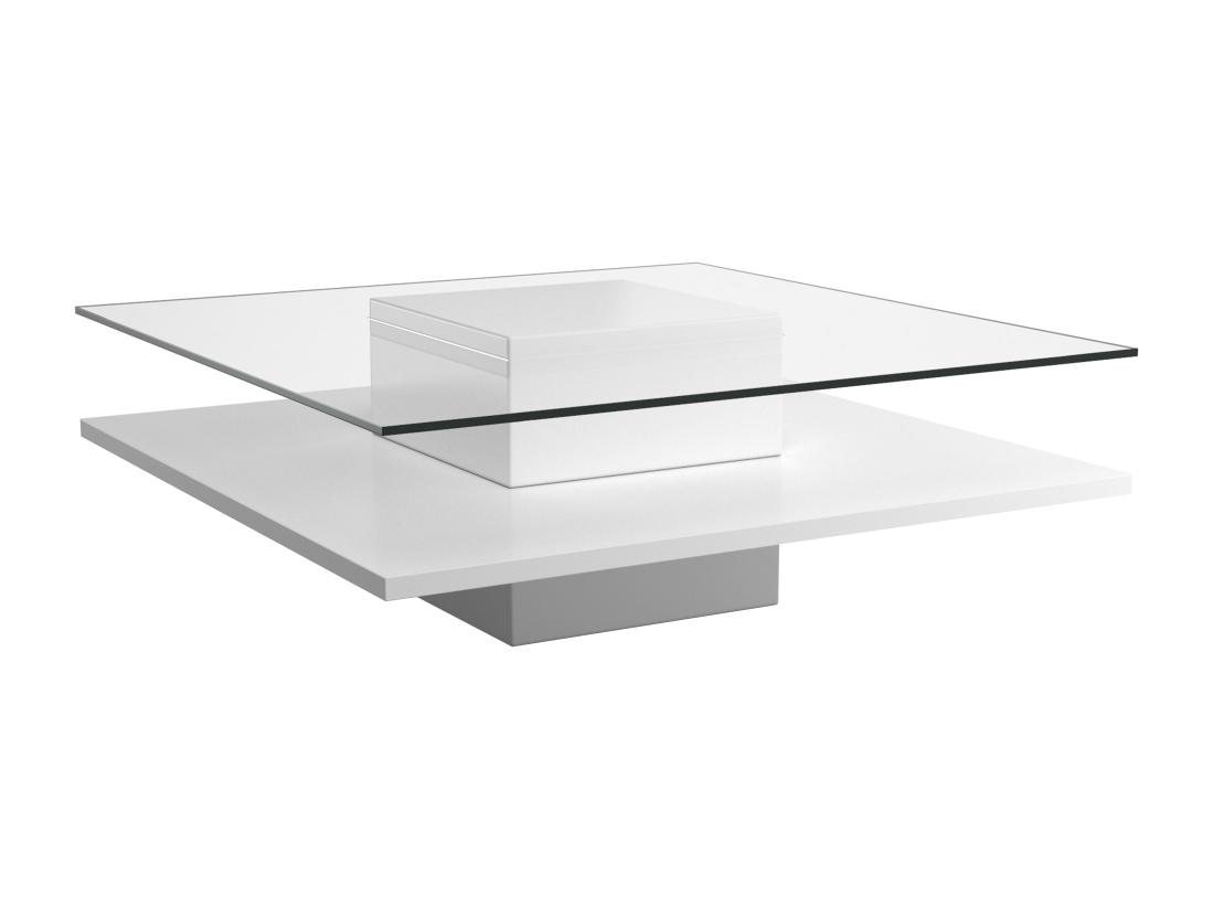 Vente Unique Table Basse ISANIA - Verre Trempé & MDF Blanc