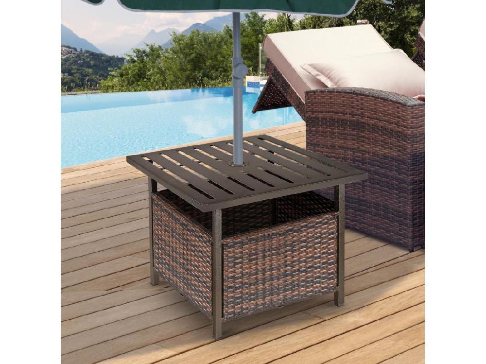 Vente Unique Table Basse Pied De Parasol 2 En 1 Résine Tressée Imitation Rotin Métal époxy Chocolat