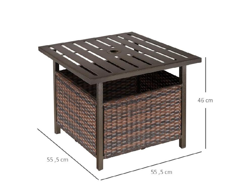 Vente Unique Table Basse Pied De Parasol 2 En 1 Résine Tressée Imitation Rotin Métal époxy Chocolat