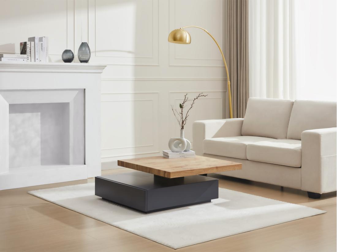 Vente Unique Table Basse Pivotante Avec 1 Tiroir En MDF - Anthracite Et Naturel - KYRIA