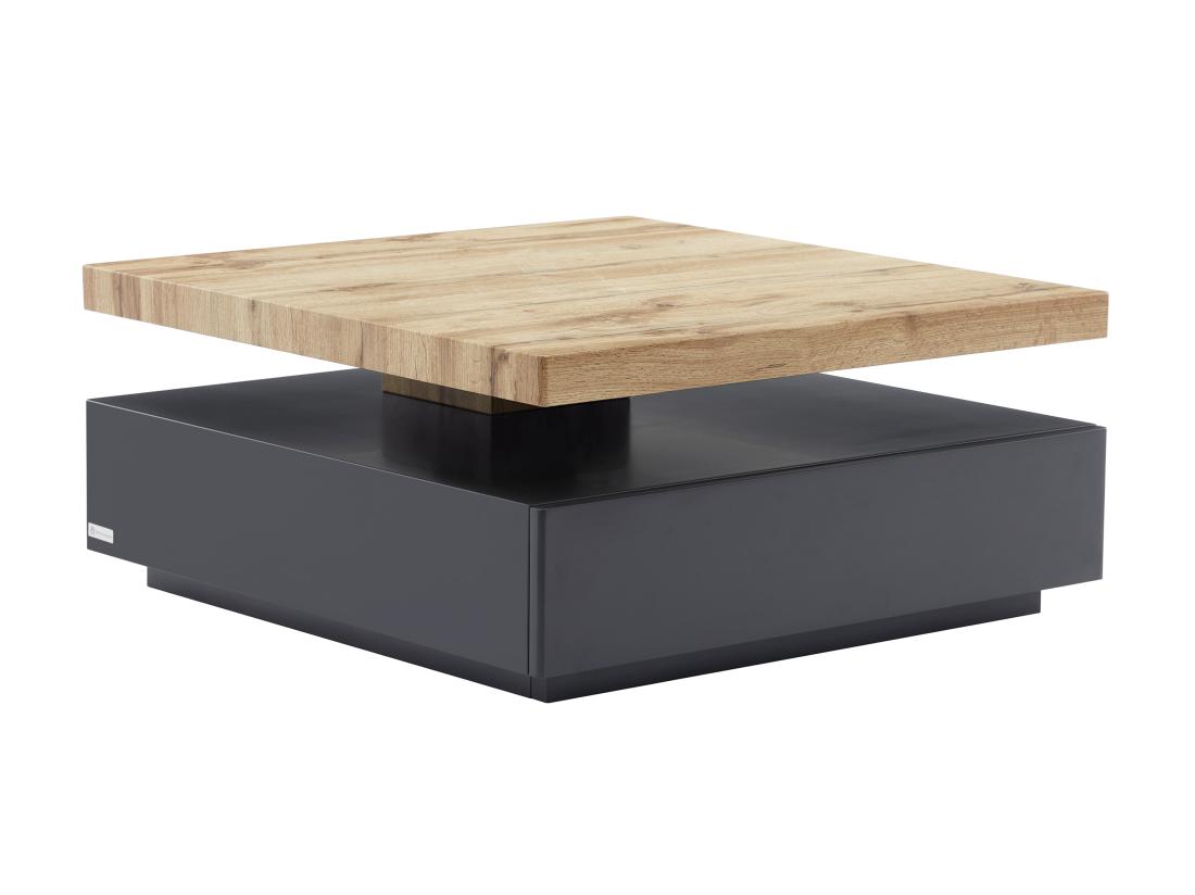 Vente Unique Table Basse Pivotante Avec 1 Tiroir En MDF - Anthracite Et Naturel - KYRIA