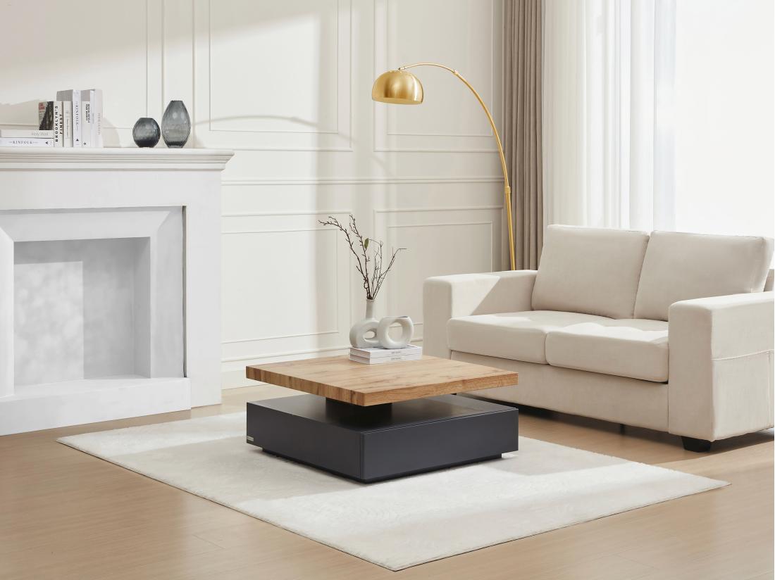 vente unique Table basse pivotante avec 1 tiroir en MDF - Anthracite et naturel - KYRIA