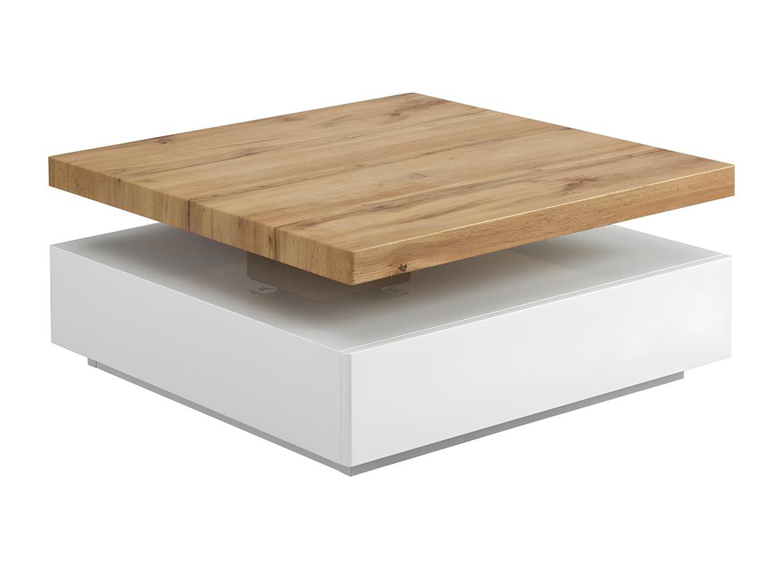 Vente Unique Table Basse Pivotante Avec 1 Tiroir En MDF - Blanc Et Naturel - KYRIA