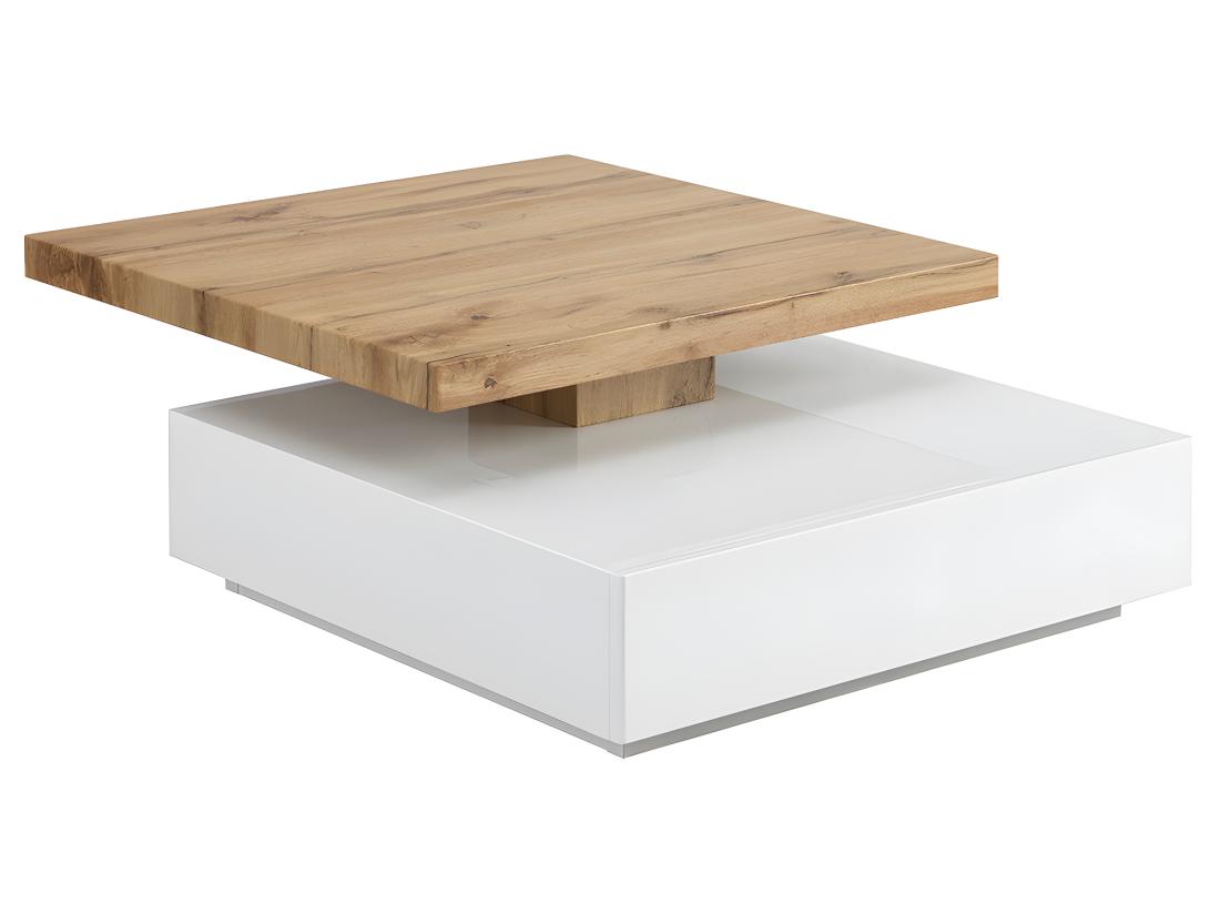 Vente Unique Table Basse Pivotante Avec 1 Tiroir En MDF - Blanc Et Naturel - KYRIA