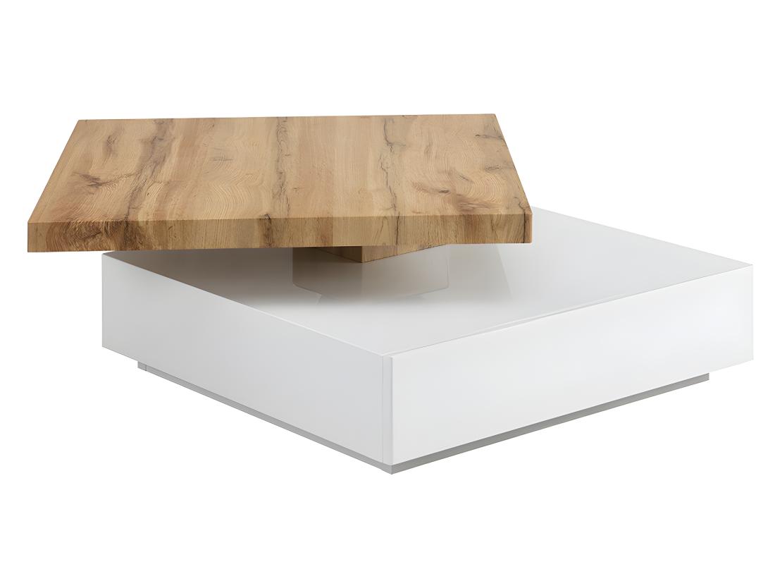 Vente Unique Table Basse Pivotante Avec 1 Tiroir En MDF - Blanc Et Naturel - KYRIA