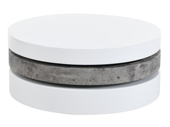 Vente Unique Table Basse Pivotante Ronde Avec 1 Niche En MDF - Béton Et Blanc - JANITA