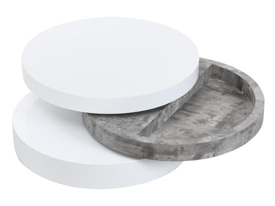 Vente Unique Table Basse Pivotante Ronde Avec 1 Niche En MDF - Béton Et Blanc - JANITA