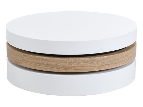 Vente Unique Table Basse Pivotante Ronde Avec 1 Niche En MDF - Blanc Et Naturel Clair - JANITA