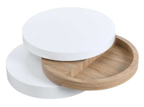 Vente Unique Table Basse Pivotante Ronde Avec 1 Niche En MDF - Blanc Et Naturel Clair - JANITA