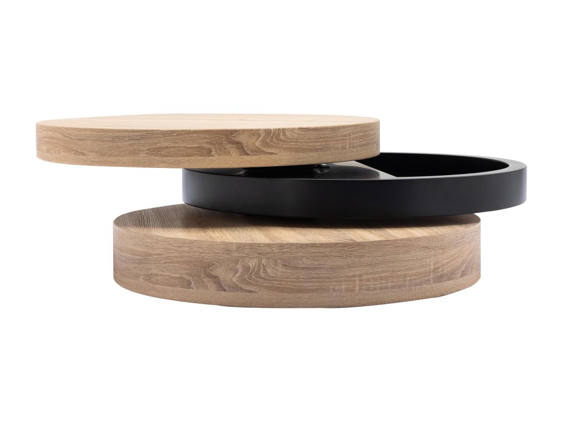 Vente Unique Table Basse Pivotante Ronde Avec 1 Niche En MDF - Noir Et Naturel Clair - JANITA