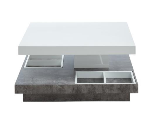 Vente Unique Table Basse - Plateau Pivotant - MDF Laqué Blanc Et Béton - FAUSTO II