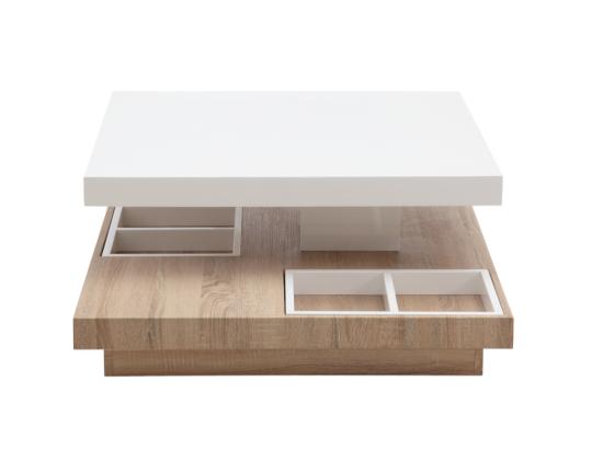 Vente Unique Table Basse - Plateau Pivotant - MDF Laqué Blanc Et Chêne - FAUSTO II
