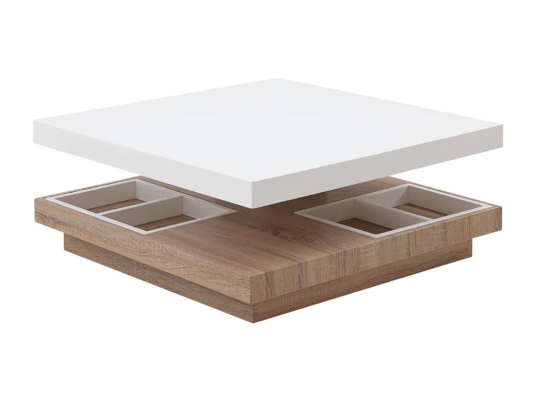 Vente Unique Table Basse - Plateau Pivotant - MDF Laqué Blanc Et Chêne - FAUSTO II