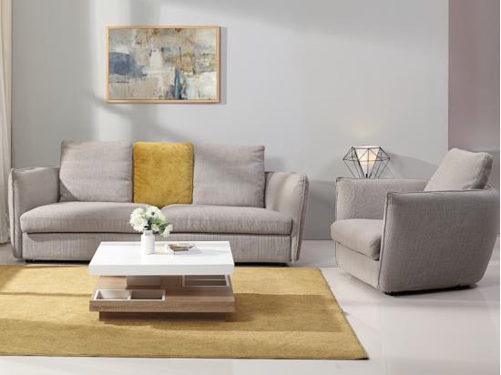 vente unique Table basse - Plateau pivotant - MDF laqué blanc et chêne - FAUSTO II