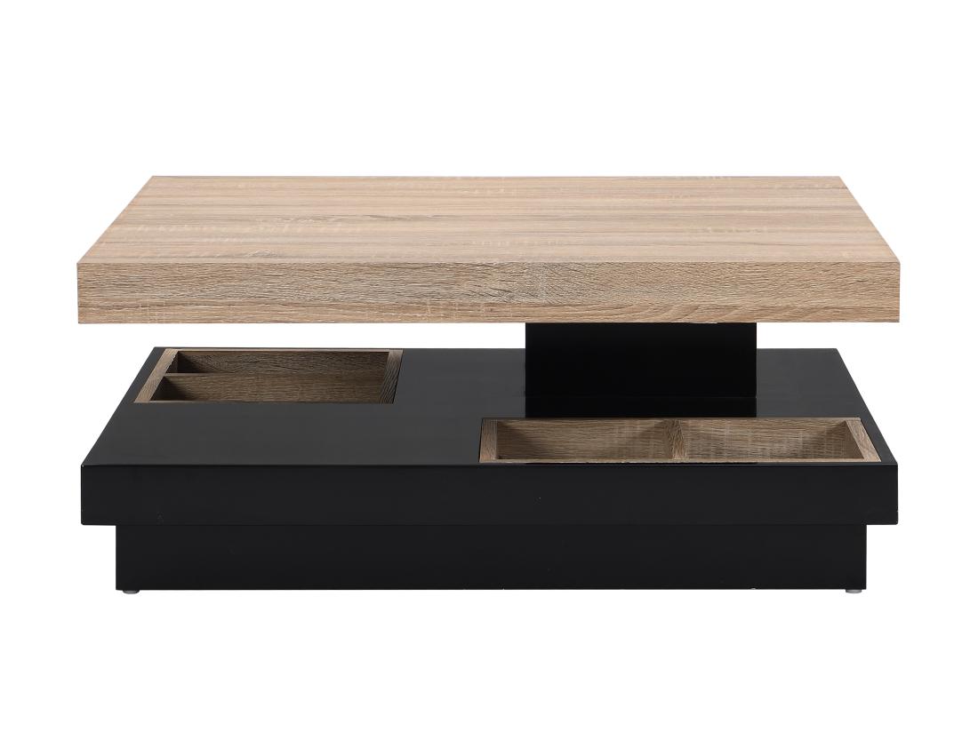 Vente Unique Table Basse - Plateau Pivotant - MDF Laqué Noir Et Naturel - FAUSTO