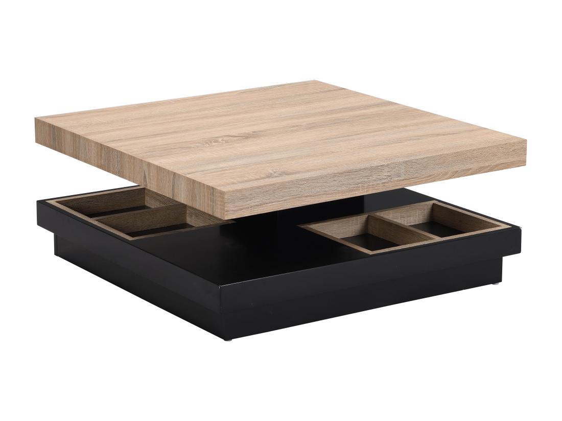 Vente Unique Table Basse - Plateau Pivotant - MDF Laqué Noir Et Naturel - FAUSTO