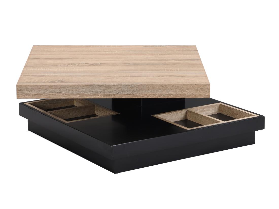 Vente Unique Table Basse - Plateau Pivotant - MDF Laqué Noir Et Naturel - FAUSTO