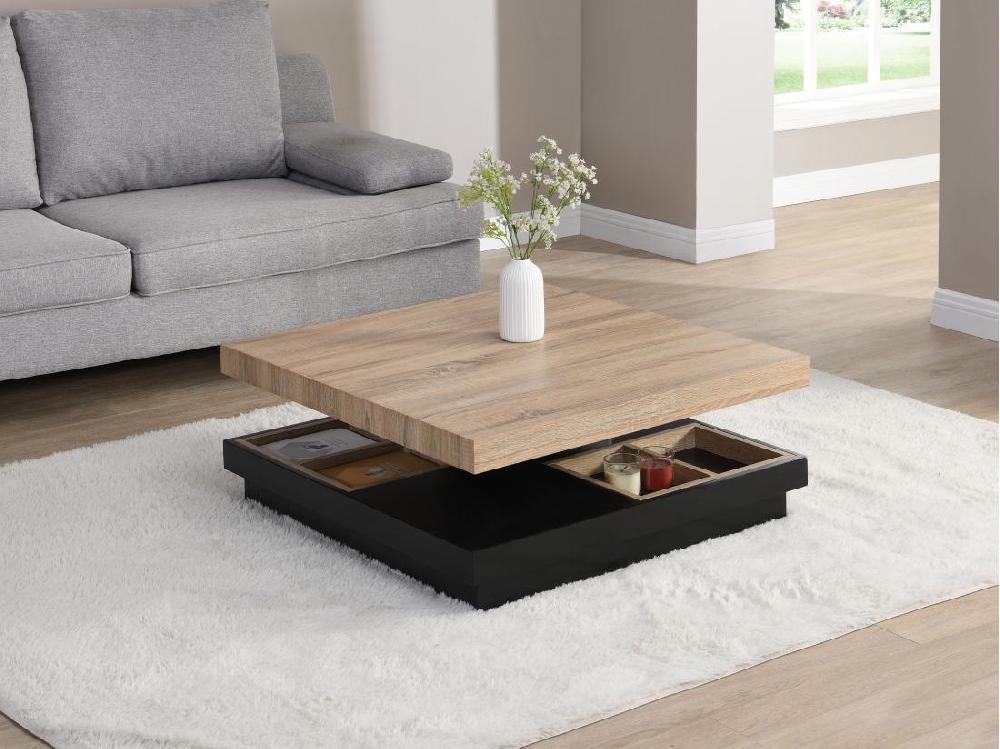 vente unique Table basse - Plateau pivotant - MDF laqué noir et naturel - FAUSTO