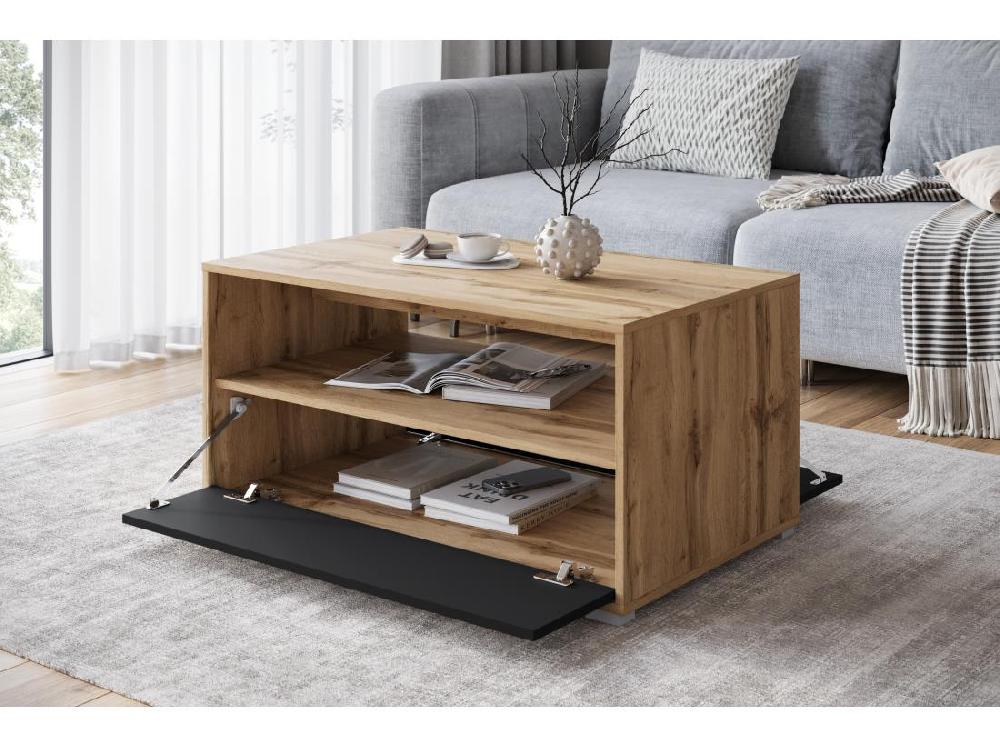 Vente Unique Table Basse Pour Salon Chêne Wotan / Noir Mat