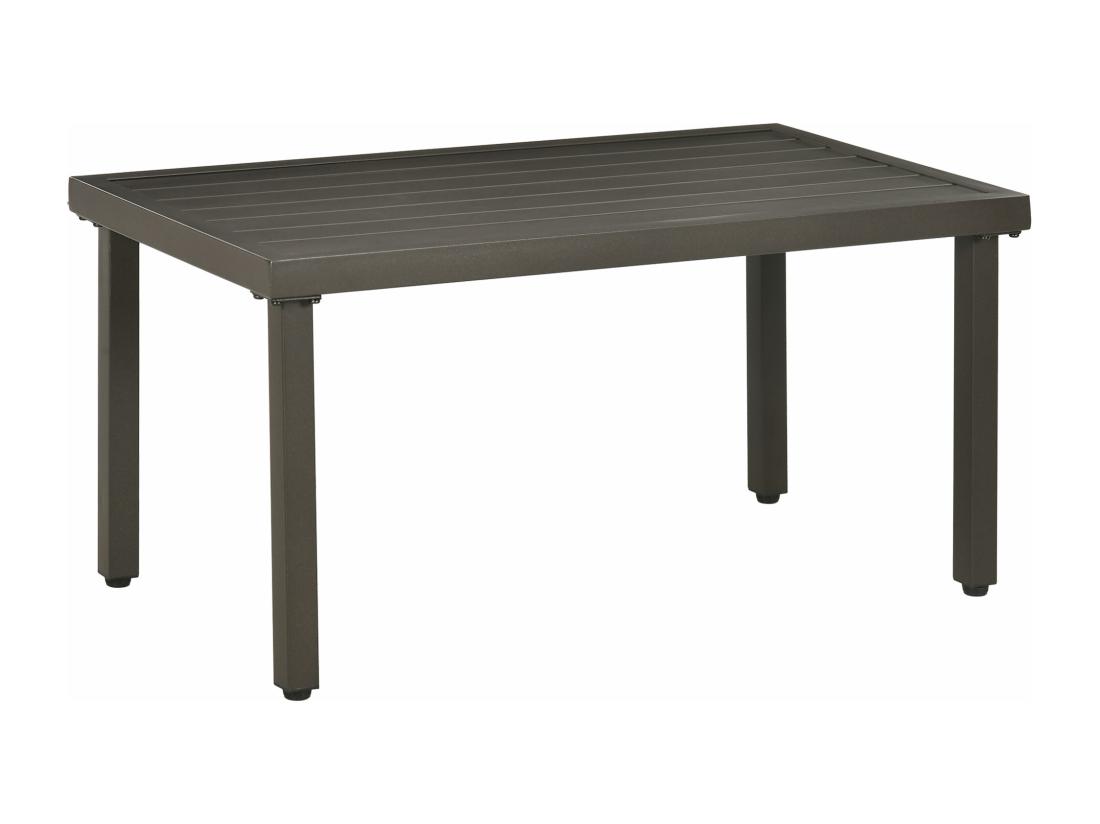 Vente Unique Table Basse Rectangulaire De Jardin Plateau à Lattes Pieds Réglables Dim. 91L X 51l X 46H Cm Acier Marron
