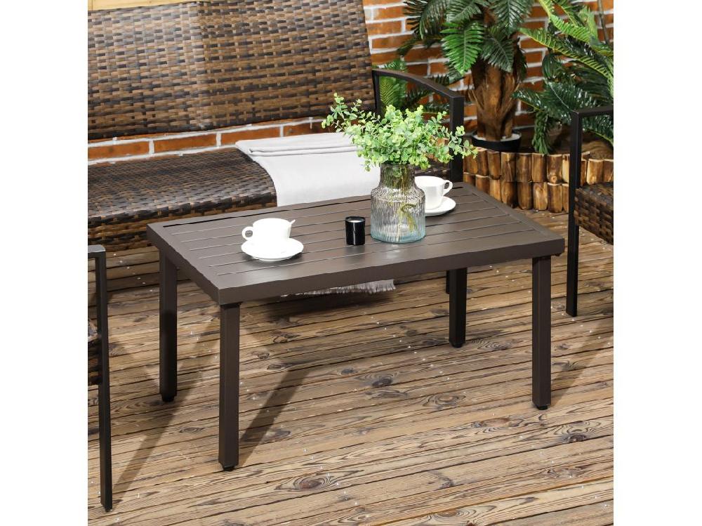 Vente Unique Table Basse Rectangulaire De Jardin Plateau à Lattes Pieds Réglables Dim. 91L X 51l X 46H Cm Acier Marron