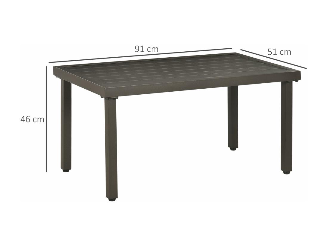 Vente Unique Table Basse Rectangulaire De Jardin Plateau à Lattes Pieds Réglables Dim. 91L X 51l X 46H Cm Acier Marron