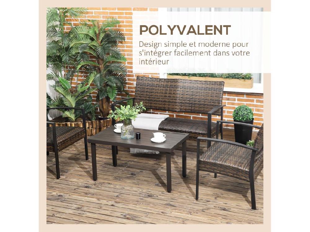vente unique Table basse rectangulaire de jardin plateau à lattes pieds réglables dim. 91L x 51l x 46H cm acier marron