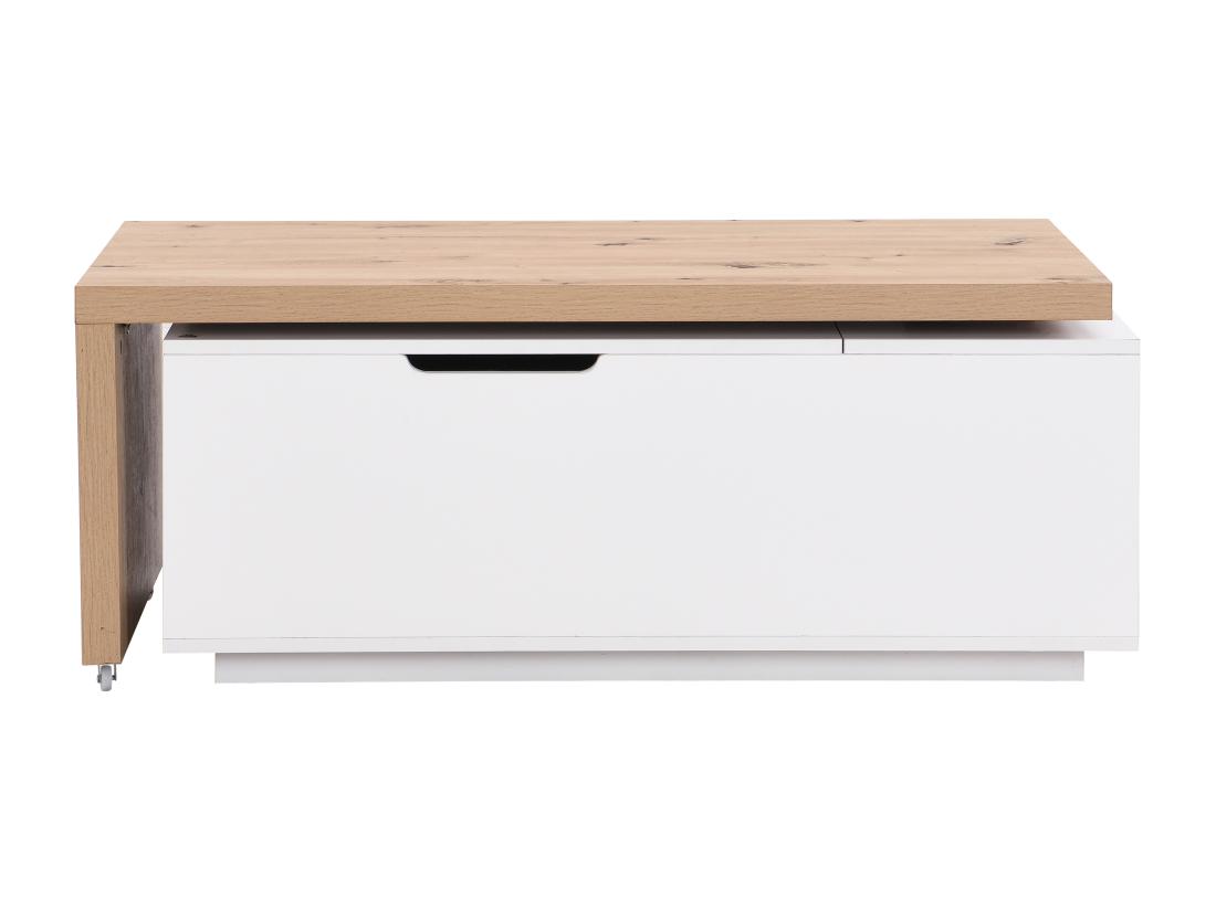 Vente Unique Table Basse Relevable Et Pivotante En MDF - Naturel Et Blanc - PELINIA