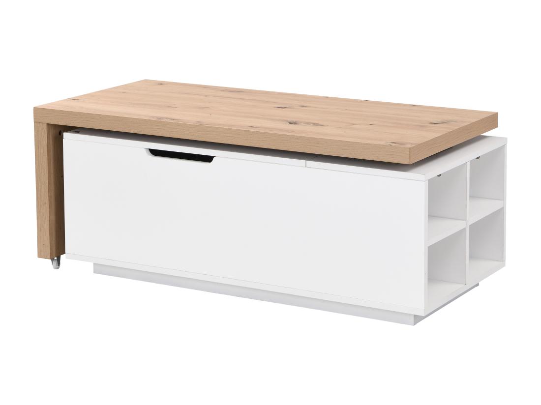 Vente Unique Table Basse Relevable Et Pivotante En MDF - Naturel Et Blanc - PELINIA