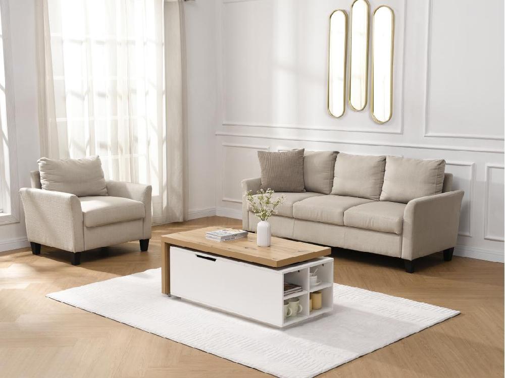vente unique Table basse relevable et pivotante en MDF - Naturel et blanc - PELINIA