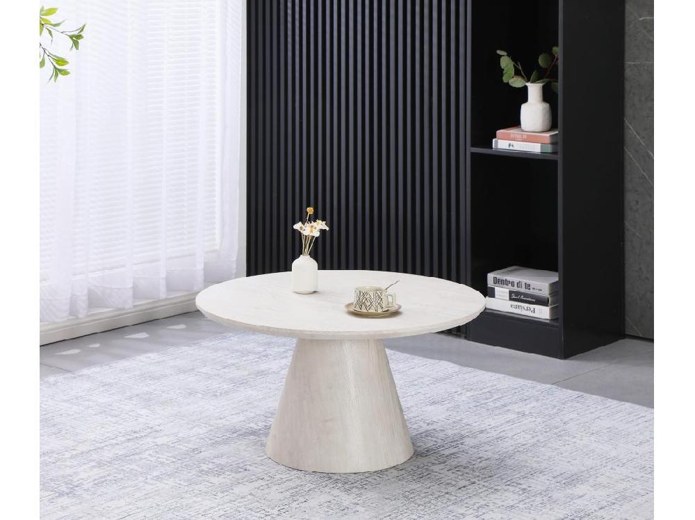 vente unique Table basse ronde - Effet bois chêne Blanc - Bois MDF - MANON