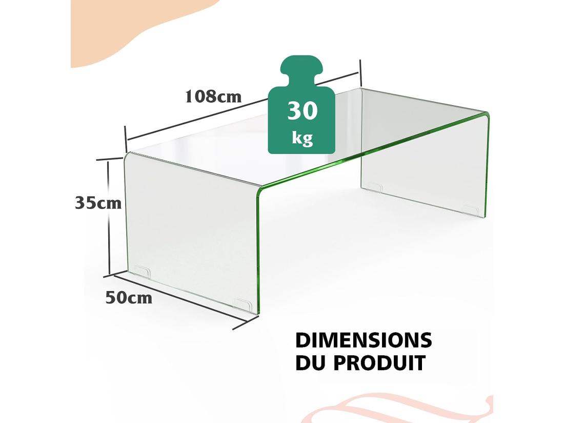 Vente Unique Table Basse Salon En Verre/Table D’Appoint Rectangulaire Forme De U