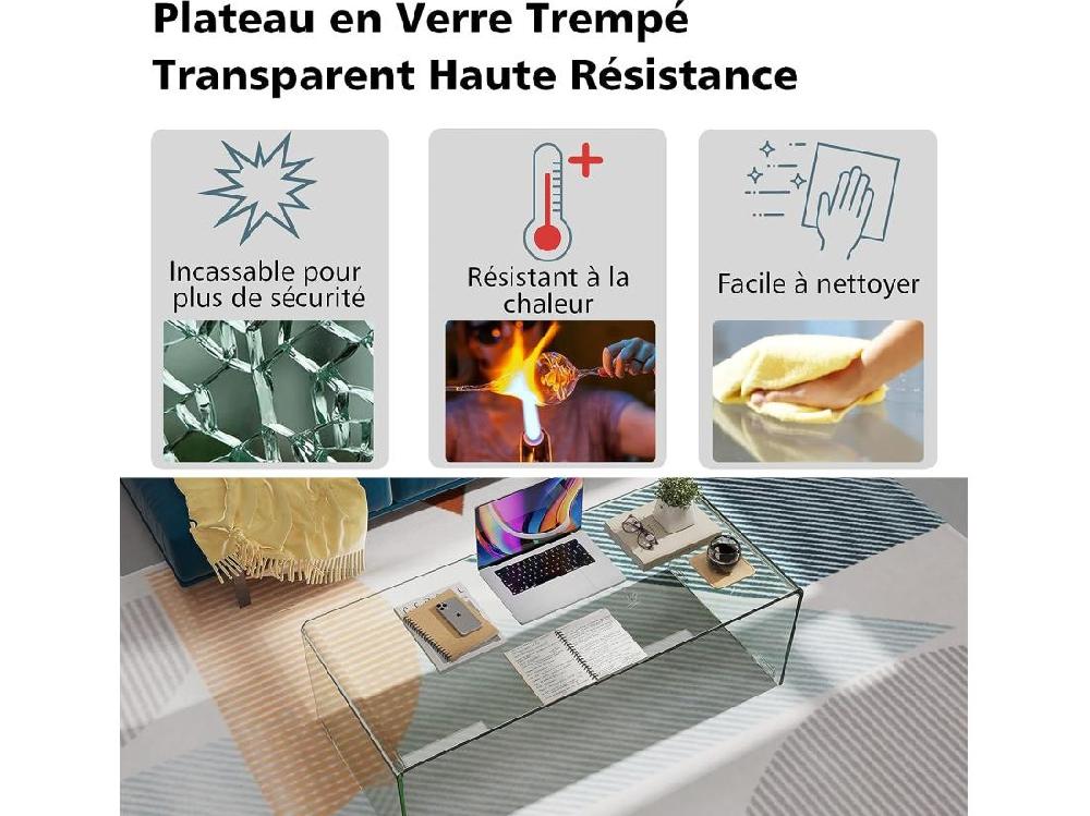 vente unique Table Basse Salon en Verre/Table d’Appoint Rectangulaire Forme de U