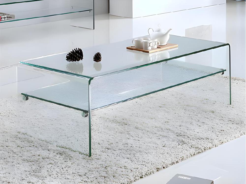 vente unique Table basse STILEOS - Double plateau - Verre trempé
