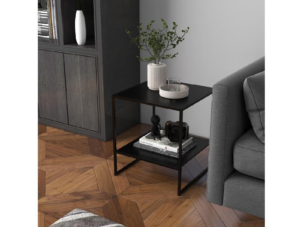 vente unique Table basse table d'appoint guéridon bout de canapé 2 niveaux acier noir