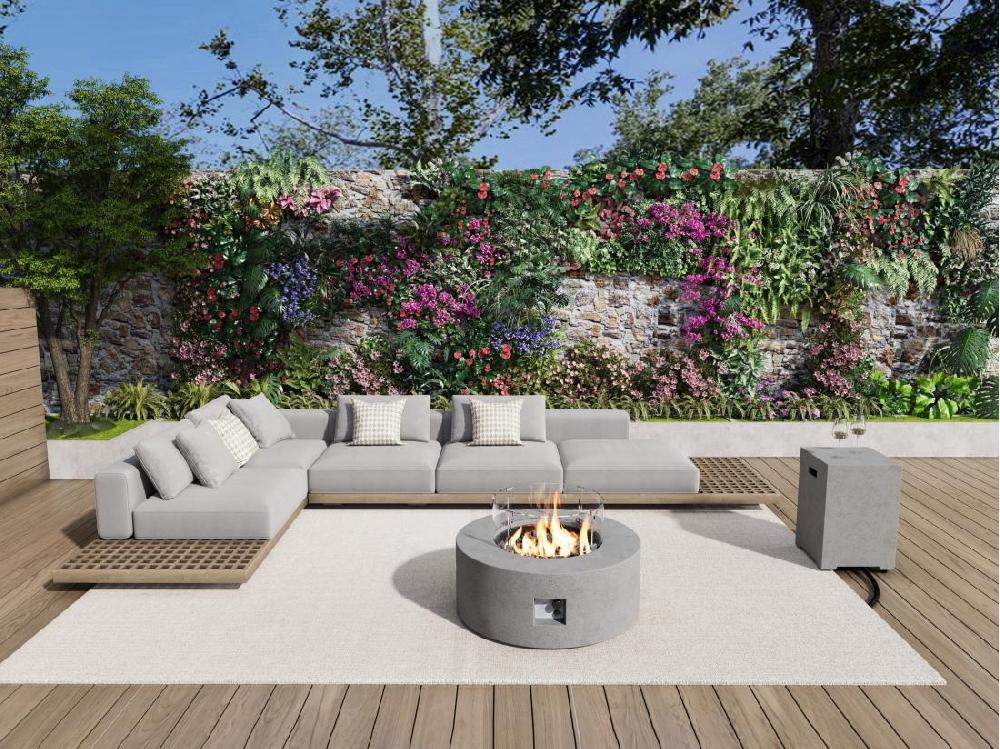 vente unique Table braséro ronde au gaz en MGO effet béton - SEROZA