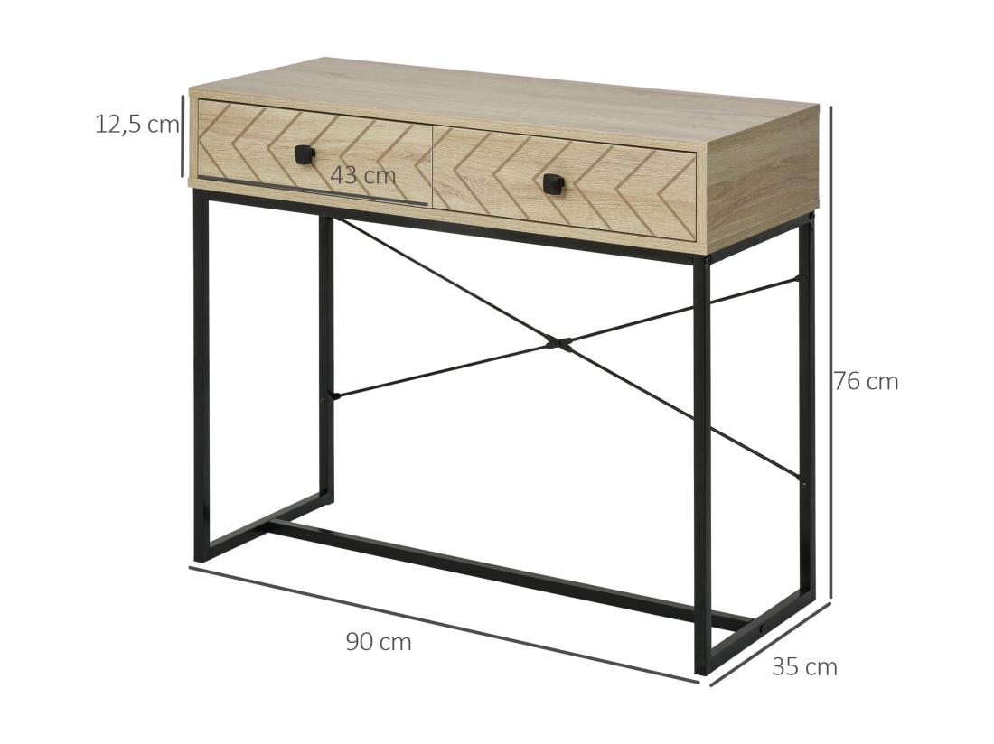 Vente Unique Table Console Industriel 2 Tiroirs Bois Naturel Pieds Métal Dim. 90 X 35 X 76 Cm