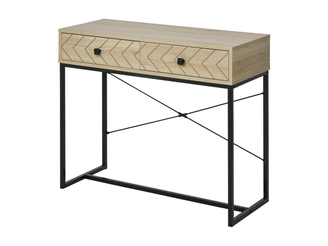 vente unique Table console industriel 2 tiroirs bois naturel pieds métal dim. 90 x 35 x 76 cm