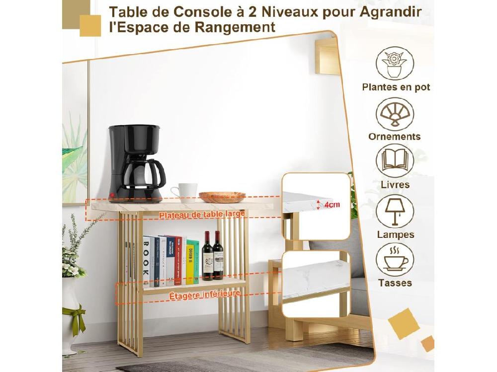 vente unique Table Console Marbre à 2 Niveaux Scandinave Meuble d'Entrée Doré Cadre en Métal Console Meuble pour Entrée Salon Chambre Doré