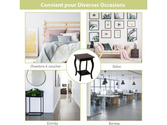 Vente Unique Table D'appoint 2 Niveaux Avec Patins Antidérapants 40 X 40 X 60 Cm Café