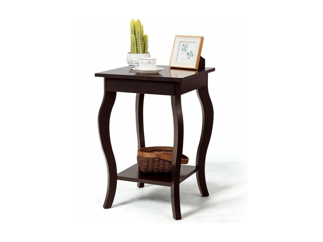 Vente Unique Table D'appoint 2 Niveaux Avec Patins Antidérapants 40 X 40 X 60 Cm Café