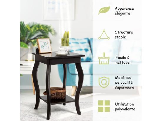 Vente Unique Table D'appoint 2 Niveaux Avec Patins Antidérapants 40 X 40 X 60 Cm Café
