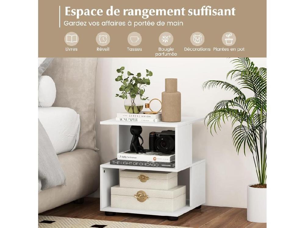 Vente Unique Table D'appoint 3 étagères Avec 4 Coussinet Antidérapants 39 5 X 39 5 X 45 Cm