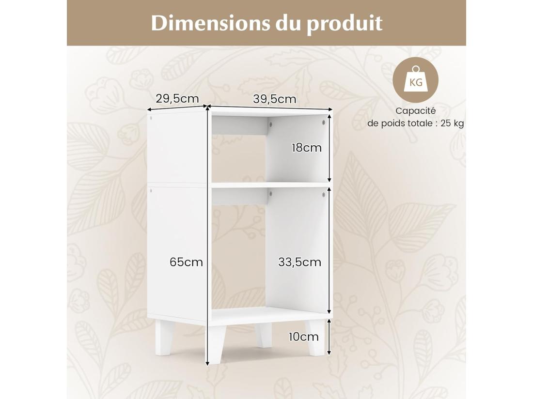 Vente Unique Table D'appoint 3 étagères Bout De Canapé 4 Pieds Surélevés 39 5 X 29 5 X 65 Cm