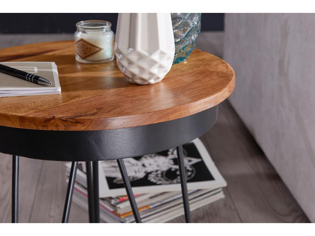 Vente Unique Table D'appoint 43 X 45 X 43 Cm En Bois De Sheesham Pieds Métalliques