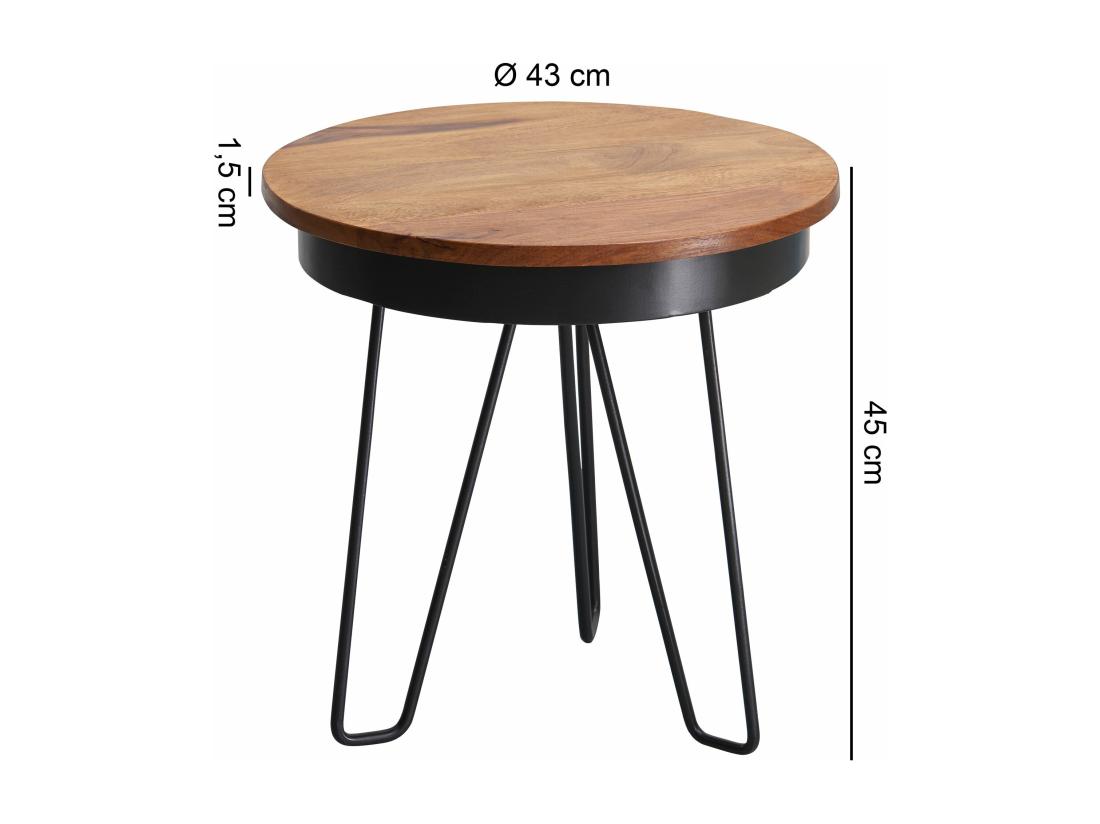 Vente Unique Table D'appoint 43 X 45 X 43 Cm En Bois De Sheesham Pieds Métalliques
