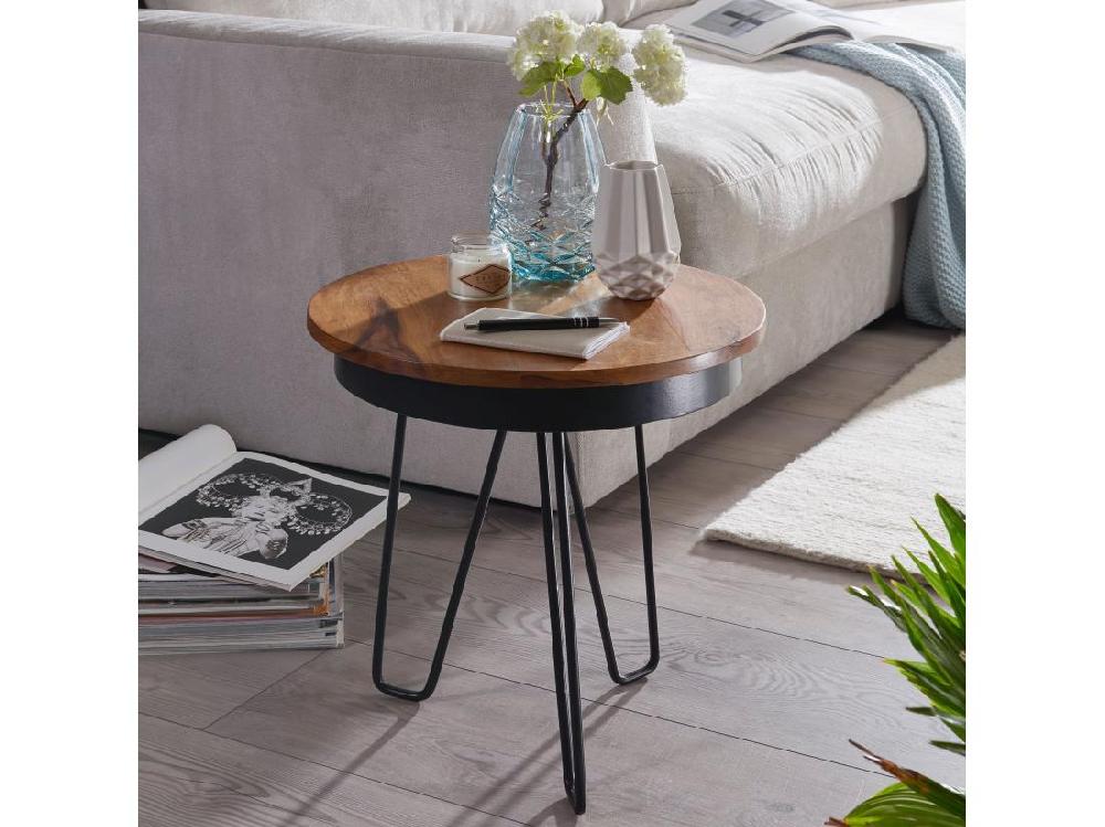 vente unique Table d'appoint 43 x 45 x 43 cm en bois de Sheesham Pieds métalliques