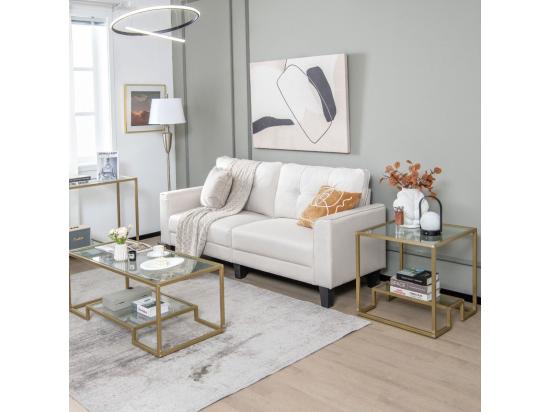 Vente Unique Table D'appoint à 2 étagères En Verre Bout De Canapé Doré 56x56cm Avec Repose-pieds